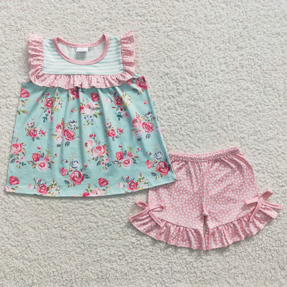 flower green and pink girls outfits