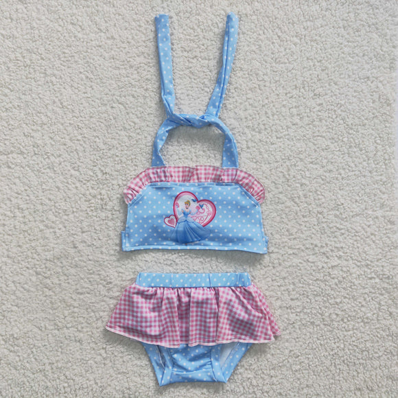 cartoon blue and pink princess swimsuit