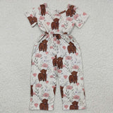 western cow and flower girls jumpsuit