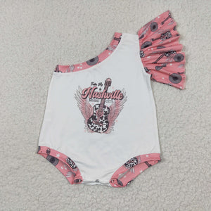 western guitar pink and white girl romper