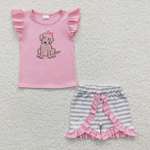 embroidered dog pink girls outfits