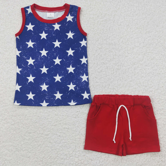 blue star and red shorts boy outfits
