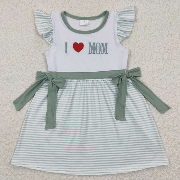 summer embroidered i love mom green girls dress
