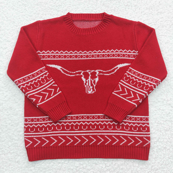 boys and  girls skull cow red sweater