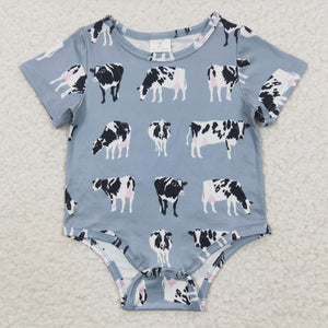 short sleeve cow blue baby romper