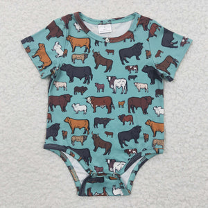 short sleeve cow green baby romper