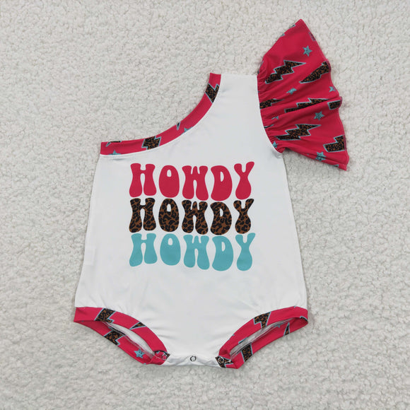 western howdy pink and white girl romper