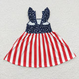 4th of July red stripe and blue star girls dress