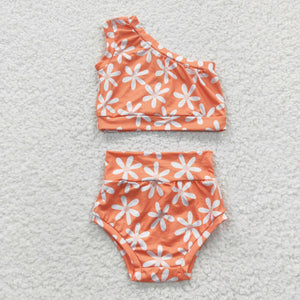 One shoulder orange floral bummies outfits