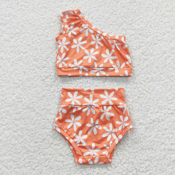 One shoulder orange floral bummies outfits