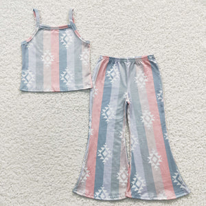 new style western green stripe girls outfits