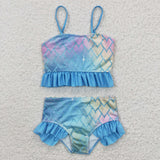 Fish scale blue swimsuit