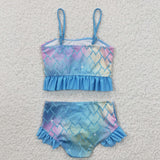 Fish scale blue swimsuit