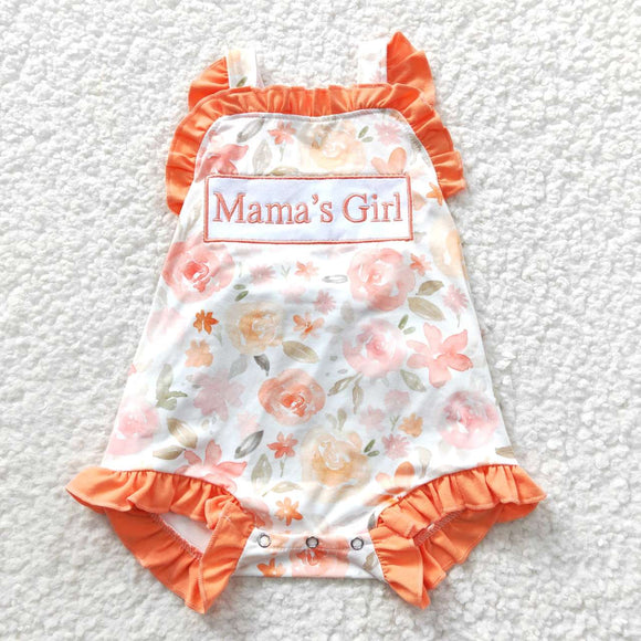 embroidered mama's girl orange floral girls bubble