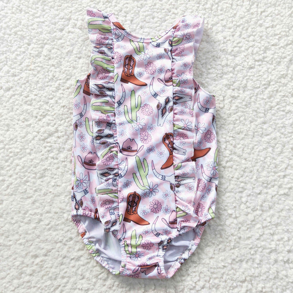 western pink shoots and cactus sleeveless one piece swimsuit