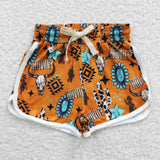 western cow and cactus turquoise shorts