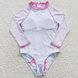 pink dinosaur long sleeve girls swimsuit