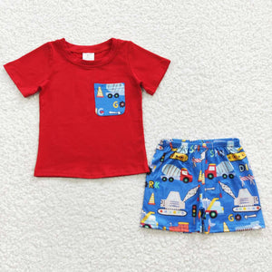Summer boys short sleeve shorts spin red outfits