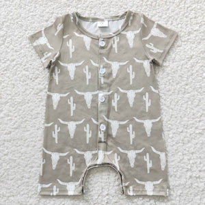 western cactus and skull cow short sleeve romper