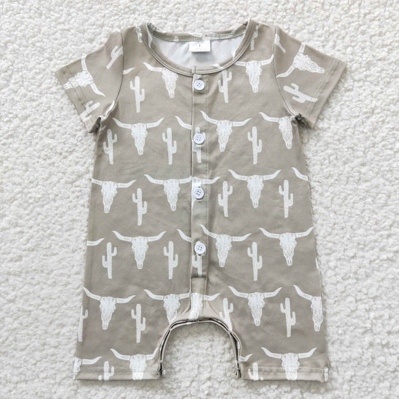 western cactus and skull cow short sleeve romper