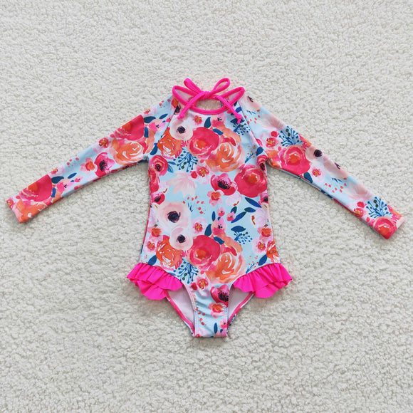 new style long flower pink swimsuit