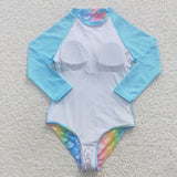 blue Fish scale long sleeve girls swimsuit