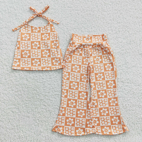 new style girl orange floral girls outfit