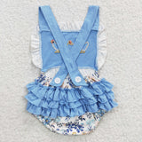 embroidered chicken blue ruffle girls bubble