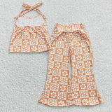 new style girl orange floral girls outfit