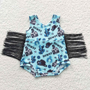 western cactus blue tassel  romper