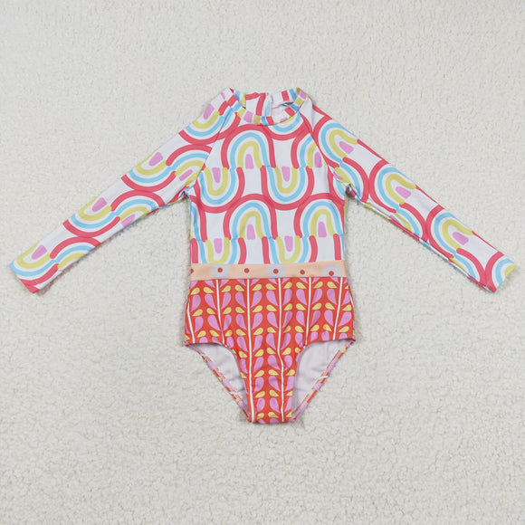 summer rainbow pink girls swimsuit