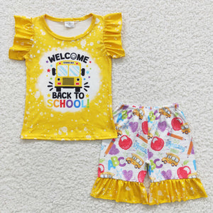 welcome back to school pencil yellow girls outfit