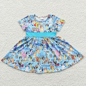 Summer blue dog girls dress