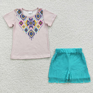 summer Western pattern milk silk  girls outfits