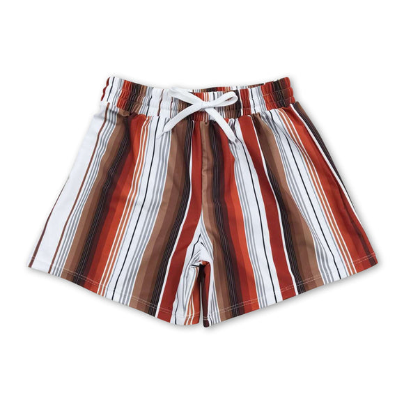 S0237--Brown stripe kids boy summer swim trunks