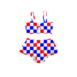 Blue red plaid mommy and me girls 4th of july swimsuit