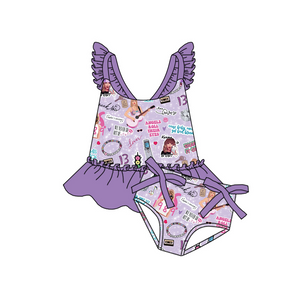 Purple guitar smile two pieces singer girls swimsuit