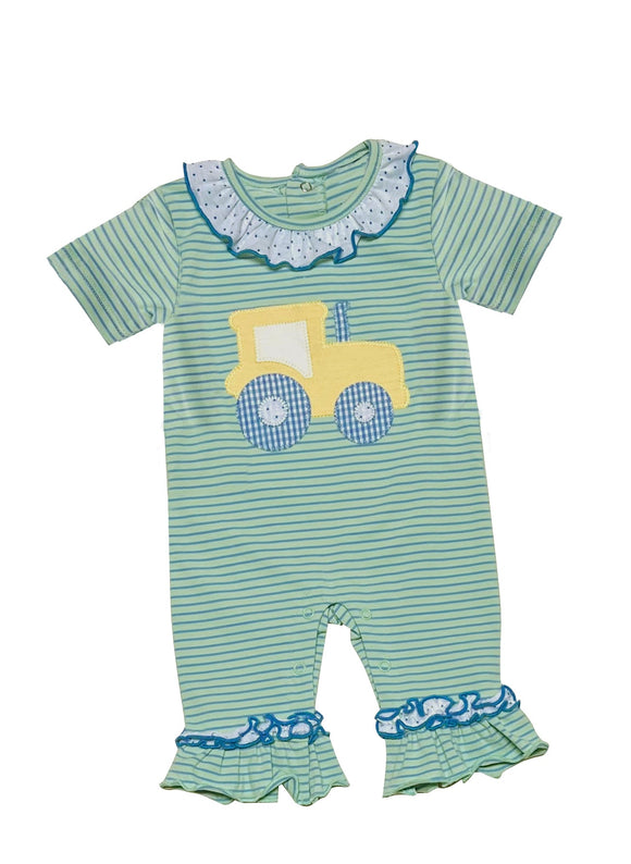 SR0950--pre order tractor girl short sleeve girls romper