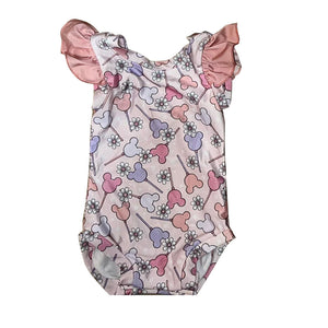 Flutter sleeves floral mouse popsicle baby girls swimsuit