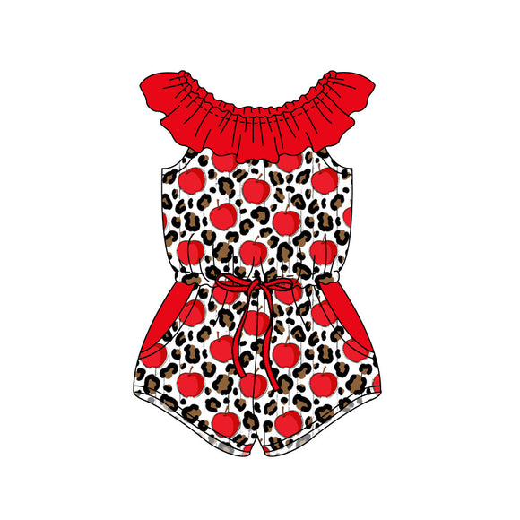 Red leopard apple kids girls back to school jumpsuit