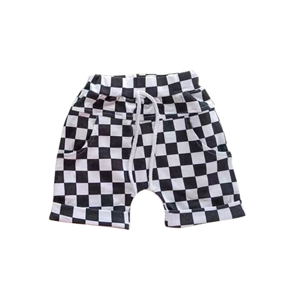 Black plaid pockets kids boys summer shorts
