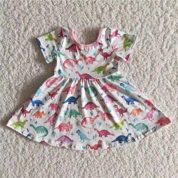 summer pink dinosaur print dress