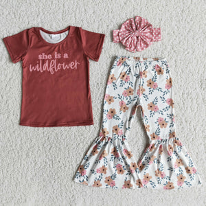 She is a wildflower  girls clothing  outfits+bow