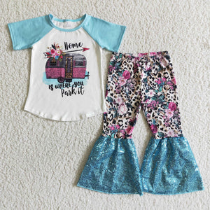 summer girl clothing blue short sleeve trouser outfits