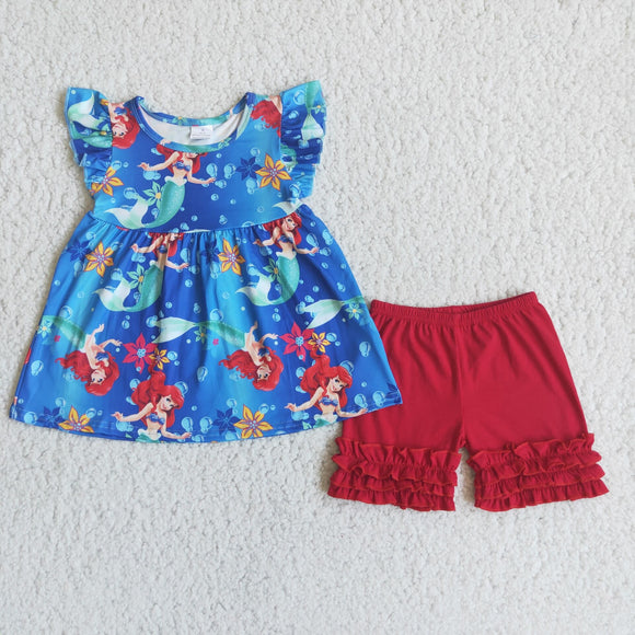 Blue and blue red cartoon Girl's Summer outfits