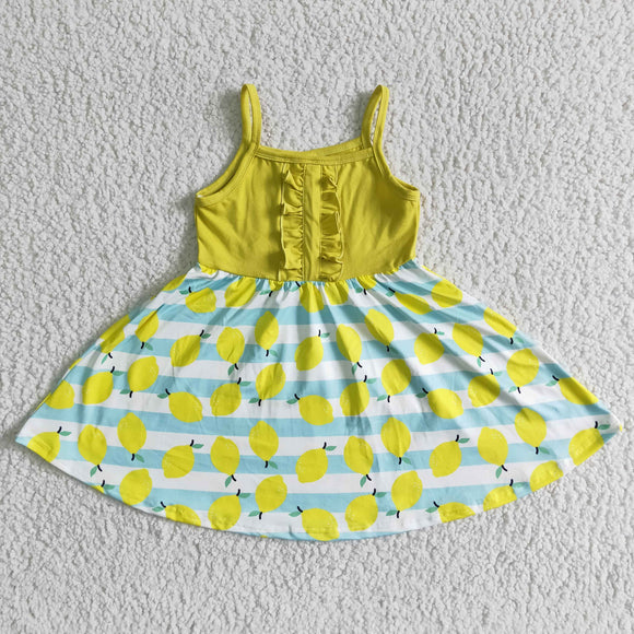 Yellow flower lemon milk silk girls dress