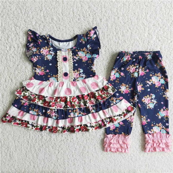 Blue flower sleeveless   girl clothing  outfits